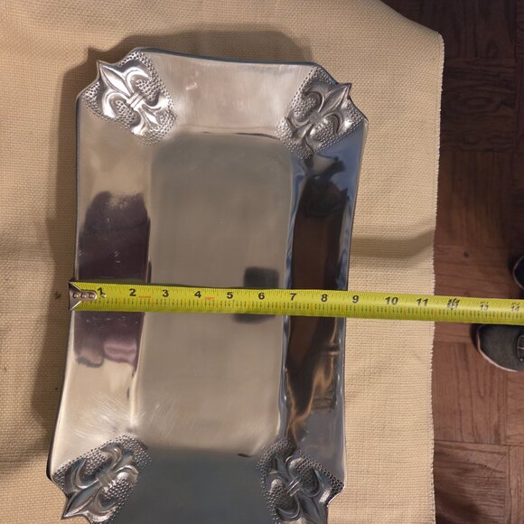 Chrome/Silver Serving Tray with Fleur-de-Lis Accents, - Picture 3 of 7